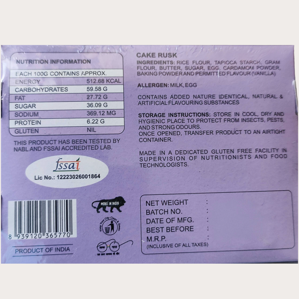 Gluten-Free Cake Rusk 180 g, ₹ 150.00