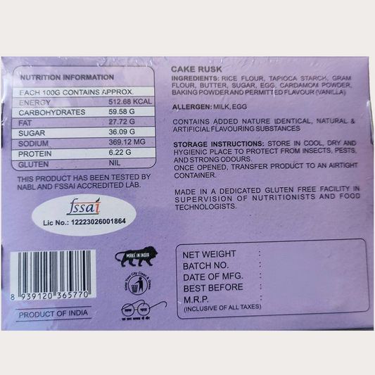 Gluten-Free Cake Rusk 180 g, ₹ 150.00